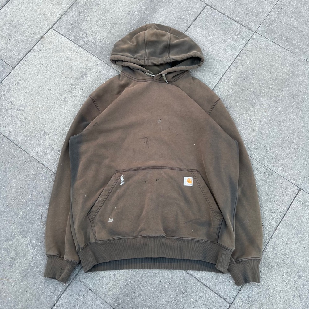 Carhartt Mens Brown Sun Faded Distressed Hoodie Original Fit Large Paint Stained